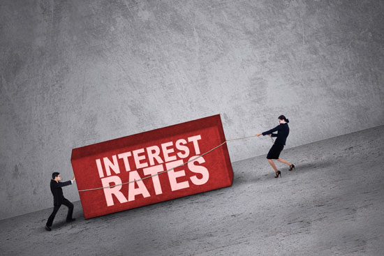 image showing two people trying to handle higher interest rates with in illustration